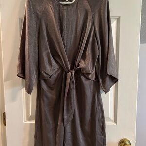 Satin Silver/Grey Front Tie Dress